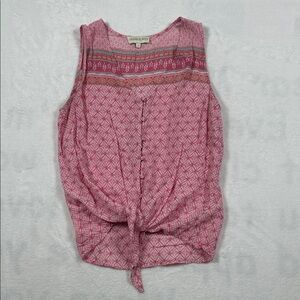 Cynthia Rowley Sleeveless Button Up Blouse Size Small Pink Tie Front